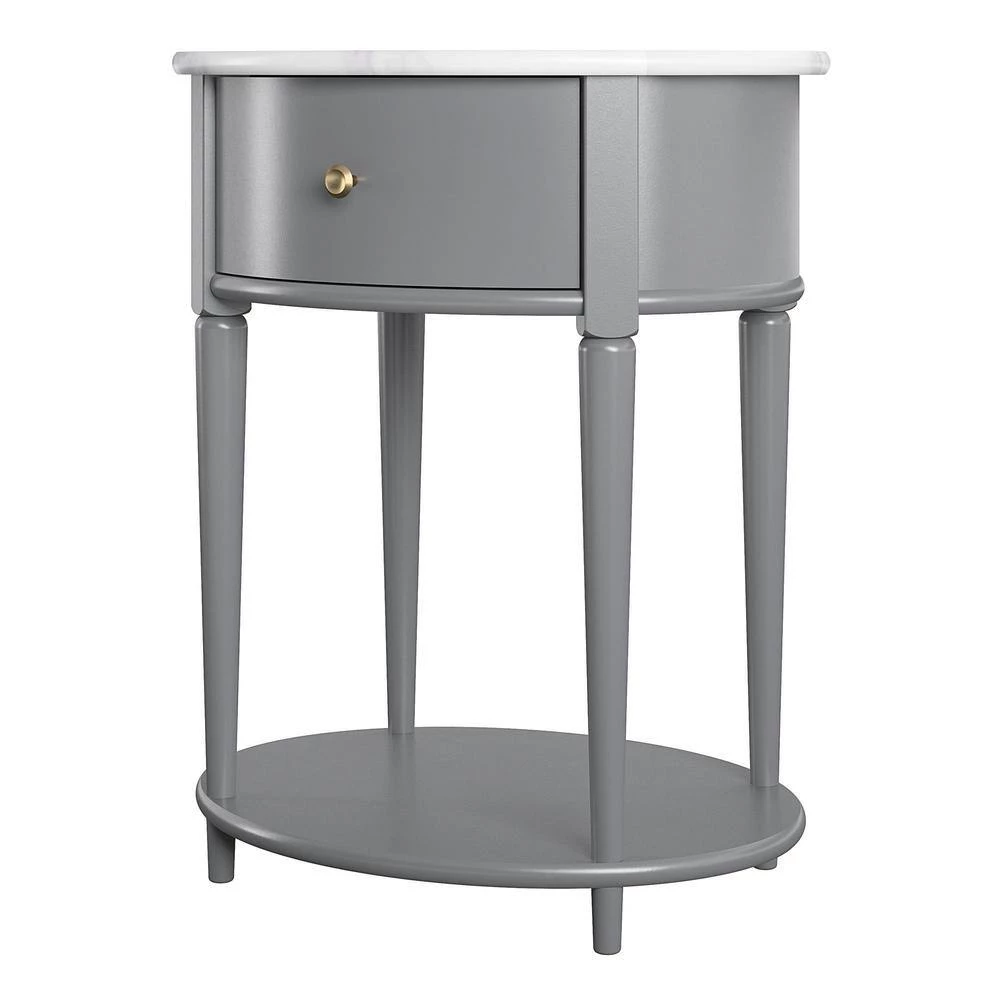 Abelia 21.6 in. Graphite Gray with Faux Marble Top Round End Table with Drawer and Shelf by Ameriwood Home 2 Abelia 21.6 in. Graphite Gray with Faux Marble Top Round End Table with Drawer and Shelf by Ameriwood Home - Image 2