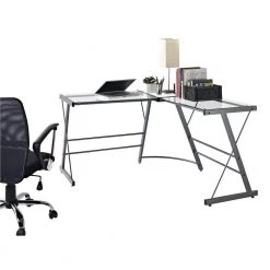 51 in. L-Shaped Gray Writing Desk with Glass Top by Ameriwood Home -Deals HOMESTYLES Store gray ameriwood home writing desks hd91821 1f 1000