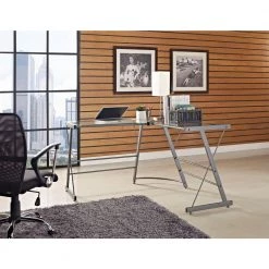 51 in. L-Shaped Gray Writing Desk with Glass Top by Ameriwood Home -Deals HOMESTYLES Store gray ameriwood home writing desks hd91821 c3 1000