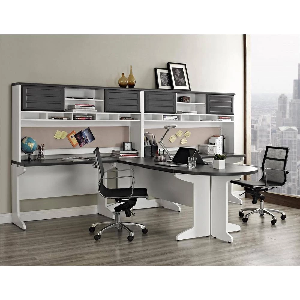 Mansfield Gray and White Peninsula Computer Desk by Ameriwood Home 2 Mansfield Gray and White Peninsula Computer Desk by Ameriwood Home - Image 2
