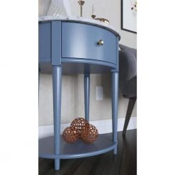 Abelia 21.6 in. Pale Blue with Faux Marble Top Round End Table with Drawer and Shelf by Ameriwood Home -Deals HOMESTYLES Store her majesty blue ameriwood home end side tables hd01928 1f 1000