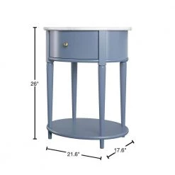 Abelia 21.6 in. Pale Blue with Faux Marble Top Round End Table with Drawer and Shelf by Ameriwood Home -Deals HOMESTYLES Store her majesty blue ameriwood home end side tables hd01928 40 1000
