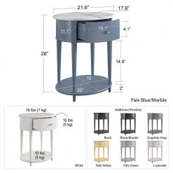 Abelia 21.6 in. Pale Blue with Faux Marble Top Round End Table with Drawer and Shelf by Ameriwood Home -Deals HOMESTYLES Store her majesty blue ameriwood home end side tables hd01928 44 1000