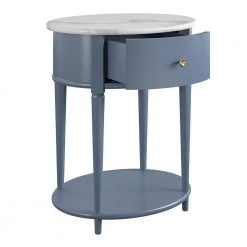 Abelia 21.6 in. Pale Blue with Faux Marble Top Round End Table with Drawer and Shelf by Ameriwood Home -Deals HOMESTYLES Store her majesty blue ameriwood home end side tables hd01928 77 1000