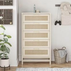 Leeland 5-Drawer Ivory Oak with Faux Rattan Chest of-Drawers (55.63 in. x 31.65 in. x 15.67 in.) by Ameriwood Home 23 Leeland 5-Drawer Ivory Oak with Faux Rattan Chest of-Drawers (55.63 in. x 31.65 in. x 15.67 in.) by Ameriwood Home -Deals HOMESTYLES Store ivory oak ameriwood home chest of drawers hd71950 31 1000