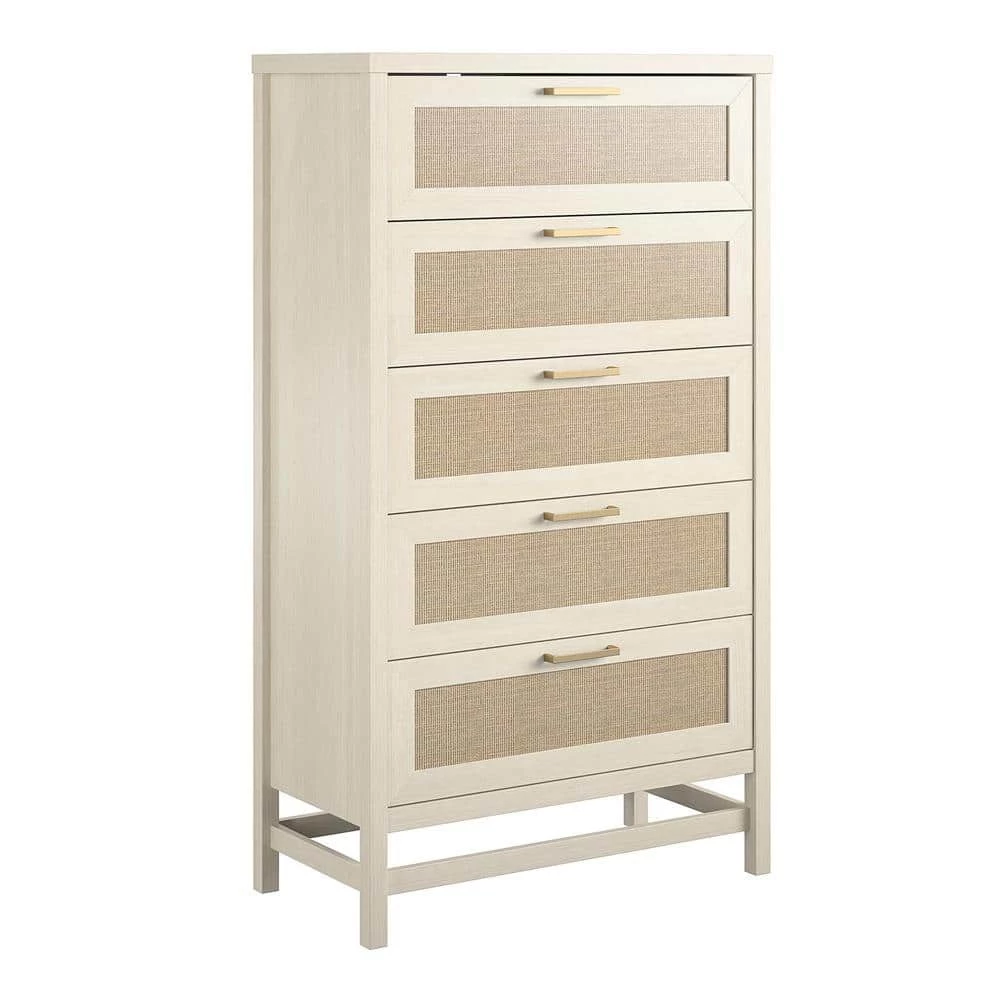Leeland 5-Drawer Ivory Oak with Faux Rattan Chest of-Drawers (55.63 in. x 31.65 in. x 15.67 in.) by Ameriwood Home 3 Leeland 5-Drawer Ivory Oak with Faux Rattan Chest of-Drawers (55.63 in. x 31.65 in. x 15.67 in.) by Ameriwood Home - Image 3