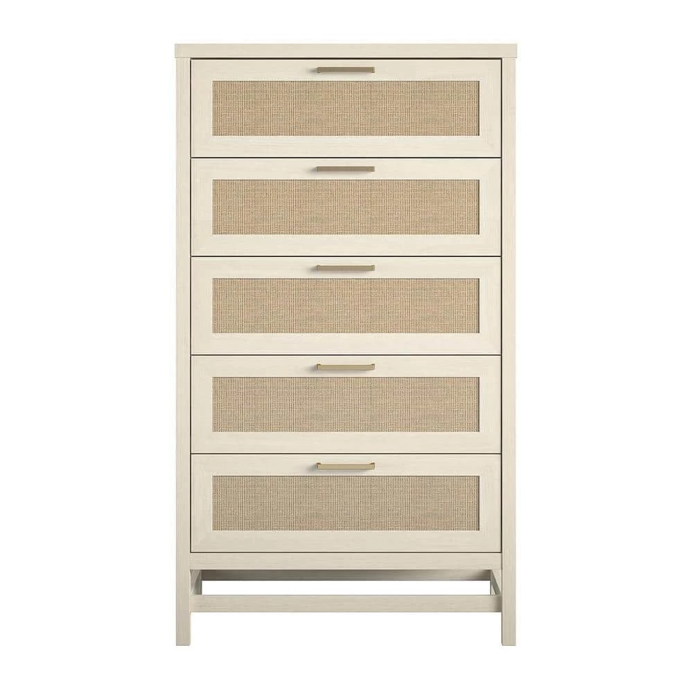 Leeland 5-Drawer Ivory Oak with Faux Rattan Chest of-Drawers (55.63 in. x 31.65 in. x 15.67 in.) by Ameriwood Home 1 Leeland 5-Drawer Ivory Oak with Faux Rattan Chest of-Drawers (55.63 in. x 31.65 in. x 15.67 in.) by Ameriwood Home