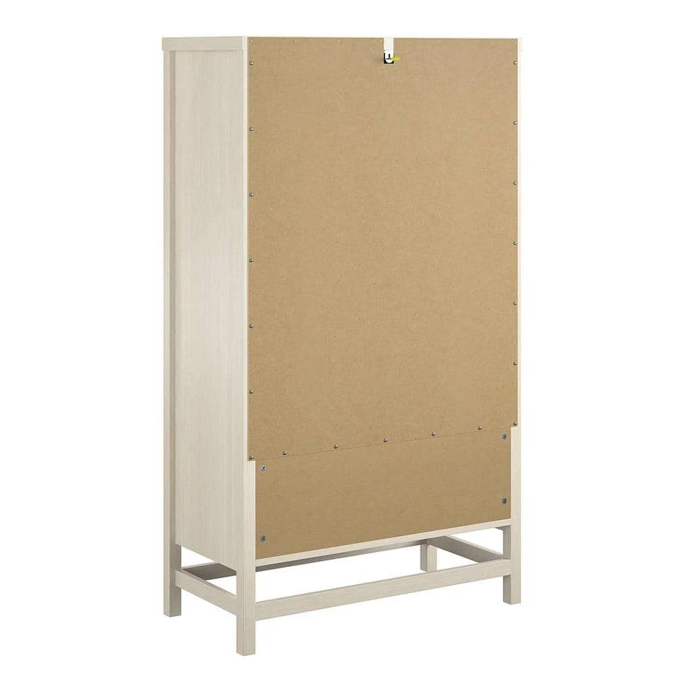 Leeland 5-Drawer Ivory Oak with Faux Rattan Chest of-Drawers (55.63 in. x 31.65 in. x 15.67 in.) by Ameriwood Home 4 Leeland 5-Drawer Ivory Oak with Faux Rattan Chest of-Drawers (55.63 in. x 31.65 in. x 15.67 in.) by Ameriwood Home - Image 4