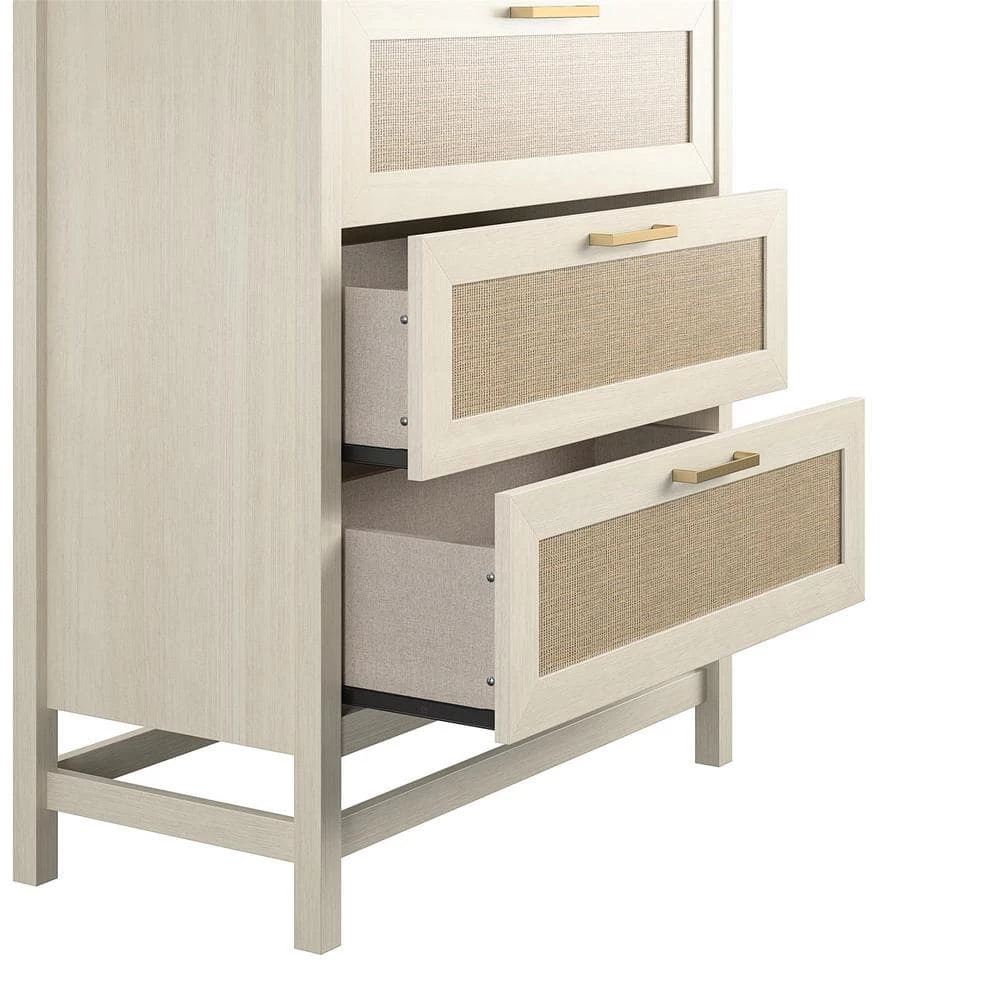 Leeland 5-Drawer Ivory Oak with Faux Rattan Chest of-Drawers (55.63 in. x 31.65 in. x 15.67 in.) by Ameriwood Home 5 Leeland 5-Drawer Ivory Oak with Faux Rattan Chest of-Drawers (55.63 in. x 31.65 in. x 15.67 in.) by Ameriwood Home - Image 5