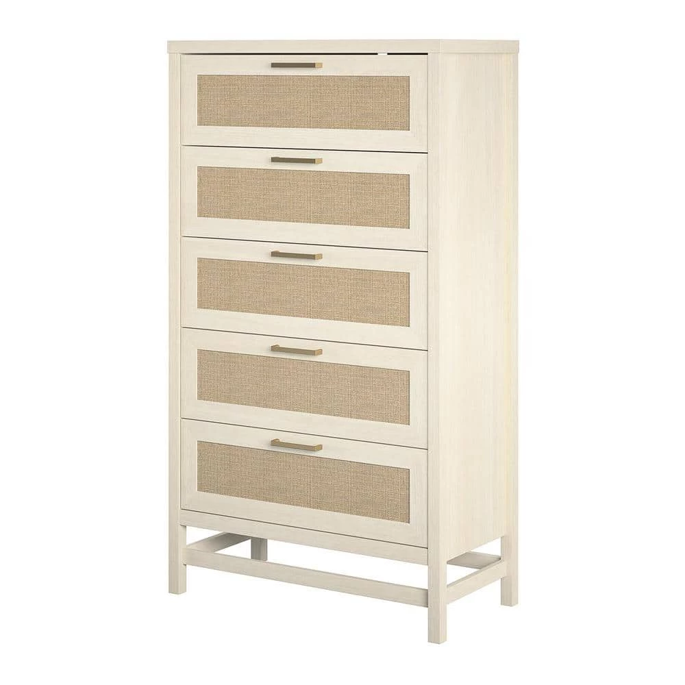 Leeland 5-Drawer Ivory Oak with Faux Rattan Chest of-Drawers (55.63 in. x 31.65 in. x 15.67 in.) by Ameriwood Home 2 Leeland 5-Drawer Ivory Oak with Faux Rattan Chest of-Drawers (55.63 in. x 31.65 in. x 15.67 in.) by Ameriwood Home - Image 2