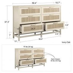 Leeland 6-Drawer Ivory Oak Dresser (37.28 in. H x 59.37 in. W x 15.67 in. D) by Ameriwood Home -Deals HOMESTYLES Store ivory oak ameriwood home dressers hd28995 4f 1000