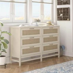 Leeland 6-Drawer Ivory Oak Dresser (37.28 in. H x 59.37 in. W x 15.67 in. D) by Ameriwood Home -Deals HOMESTYLES Store ivory oak ameriwood home dressers hd28995 c3 1000