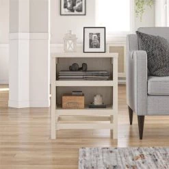 Leeland 19.49 in. Ivory Oak End Table with Faux Rattan by Ameriwood Home -Deals HOMESTYLES Store ivory oak ameriwood home end side tables hd24889 31 1000