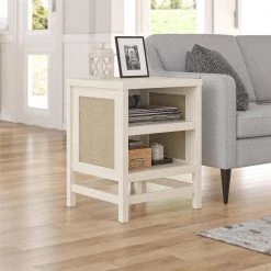 Leeland 19.49 in. Ivory Oak End Table with Faux Rattan by Ameriwood Home -Deals HOMESTYLES Store ivory oak ameriwood home end side tables hd24889 c3 1000