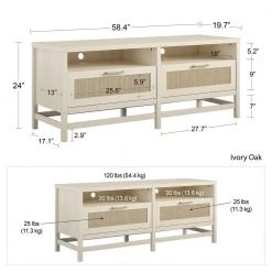 Leeland 58.4 in. Ivory Oak and Faux Rattan TV Stand for TVs up to 60 in. by Ameriwood Home -Deals HOMESTYLES Store ivory oak and faux rattan ameriwood home tv stands hd57652 1f 1000