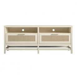 Leeland 58.4 in. Ivory Oak and Faux Rattan TV Stand for TVs up to 60 in. by Ameriwood Home