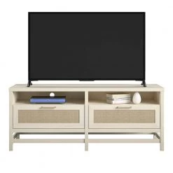 Leeland 58.4 in. Ivory Oak and Faux Rattan TV Stand for TVs up to 60 in. by Ameriwood Home -Deals HOMESTYLES Store ivory oak and faux rattan ameriwood home tv stands hd57652 c3 1000