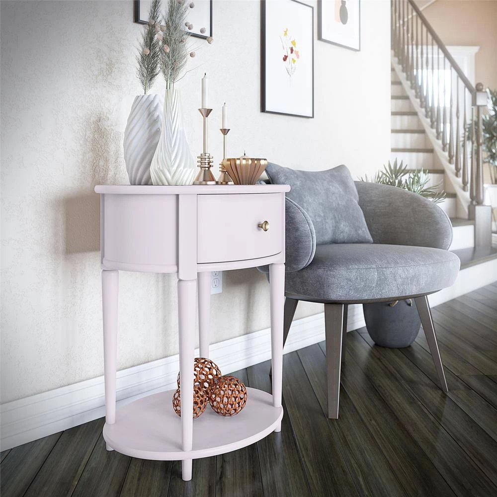 Abelia 21.6 in. Lavender Round End Table with Drawer and Shelf by Ameriwood Home 9 Abelia 21.6 in. Lavender Round End Table with Drawer and Shelf by Ameriwood Home - Image 9