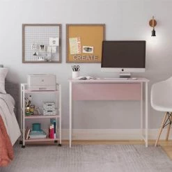Bernay 36 in. Light Pink Desk with Rolling Cart Bundle by Ameriwood Home -Deals HOMESTYLES Store light pink ameriwood home writing desks hd93570 31 1000