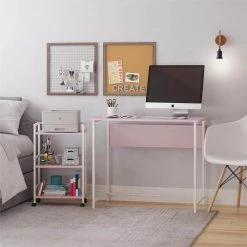 Bernay 36 in. Light Pink Desk with Rolling Cart Bundle by Ameriwood Home -Deals HOMESTYLES Store light pink ameriwood home writing desks hd93570 4f 1000