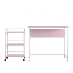 Bernay 36 in. Light Pink Desk with Rolling Cart Bundle by Ameriwood Home