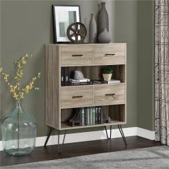 Reed Terrace 43.7 in. Sonoma Oak Wood 2-shelf Standard Bookcase with Drawers by Ameriwood Home -Deals HOMESTYLES Store light sonoma oak ameriwood home bookcases bookshelves hd50486 31 1000