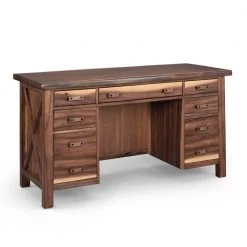 Forest Retreat 56 in. W Rectangular Live Teak Wood Brown Pedestal Desk by HOMESTYLES
