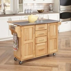 Natural Wood Kitchen Cart with Stainless Top and Breakfast Bar by HOMESTYLES -Deals HOMESTYLES Store natural wood with stainless top homestyles kitchen carts 5086 95 c3 1000