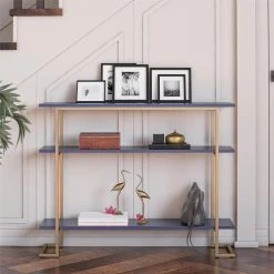 Hailey 39.37 in. Navy Console Table with 3-Open Shelves and Metal Frame by Ameriwood Home -Deals HOMESTYLES Store navy ameriwood home console tables hd77498 31 1000