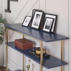 Hailey 39.37 in. Navy Console Table with 3-Open Shelves and Metal Frame by Ameriwood Home -Deals HOMESTYLES Store navy ameriwood home console tables hd77498 44 1000