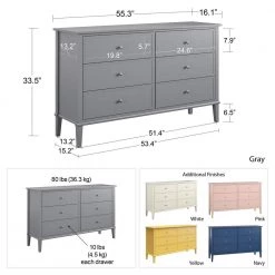 Queensbury 6-Drawer in Navy Dresser 33.5 in. H x 55.3 in. W x 16.1 in. D by Ameriwood Home -Deals HOMESTYLES Store navy ameriwood home dressers hd46629 4f 1000