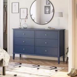Queensbury 6-Drawer in Navy Dresser 33.5 in. H x 55.3 in. W x 16.1 in. D by Ameriwood Home -Deals HOMESTYLES Store navy ameriwood home dressers hd46629 c3 1000