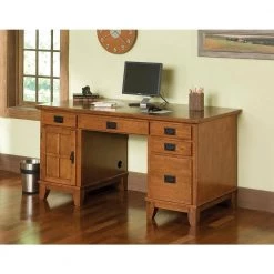Arts and Crafts 58 in. Rectangular Oak 5-Drawer Computer Desk by HOMESTYLES -Deals HOMESTYLES Store oak homestyles executive desks 5180 18 31 1000