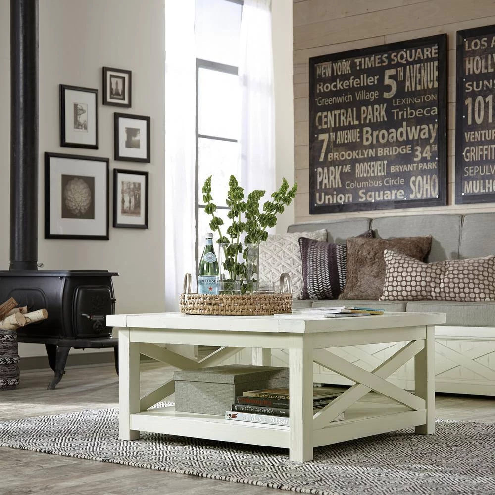 Seaside 36 in. White Medium Rectangle Wood Coffee Table with Shelf by HOMESTYLES 8 Seaside 36 in. White Medium Rectangle Wood Coffee Table with Shelf by HOMESTYLES - Image 8