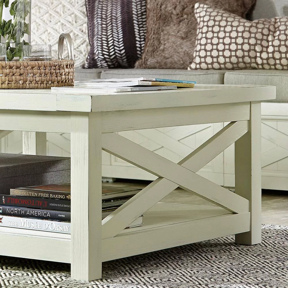 Seaside 36 in. White Medium Rectangle Wood Coffee Table with Shelf by HOMESTYLES 6 Seaside 36 in. White Medium Rectangle Wood Coffee Table with Shelf by HOMESTYLES - Image 6