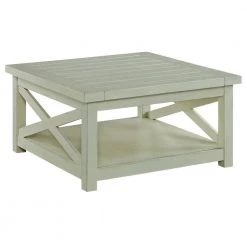 Seaside 36 in. White Medium Rectangle Wood Coffee Table with Shelf by HOMESTYLES