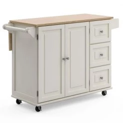 Dolly Madison White Kitchen Cart with Natural Wood Top by HOMESTYLES