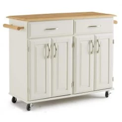 Dolly Madison Off-White Kitchen Cart with Natural Wood Top by HOMESTYLES