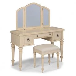 Provence Off-White Vanity with Mirror and Bench 54 in. H x 46.75 in. W by HOMESTYLES