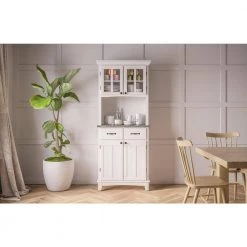 White and Stainless Steel Buffet with Hutch by HOMESTYLES -Deals HOMESTYLES Store off white homestyles sideboards buffet tables 5001 0023 22 31 1000