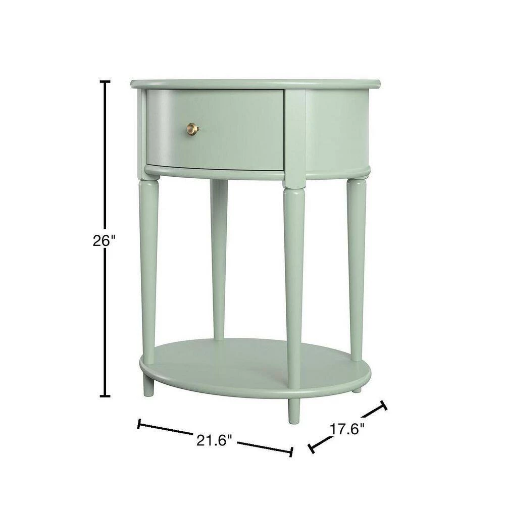 Abelia 21.6 in. Pale Green Round End Table with Drawer and Shelf by Ameriwood Home 3 Abelia 21.6 in. Pale Green Round End Table with Drawer and Shelf by Ameriwood Home - Image 3