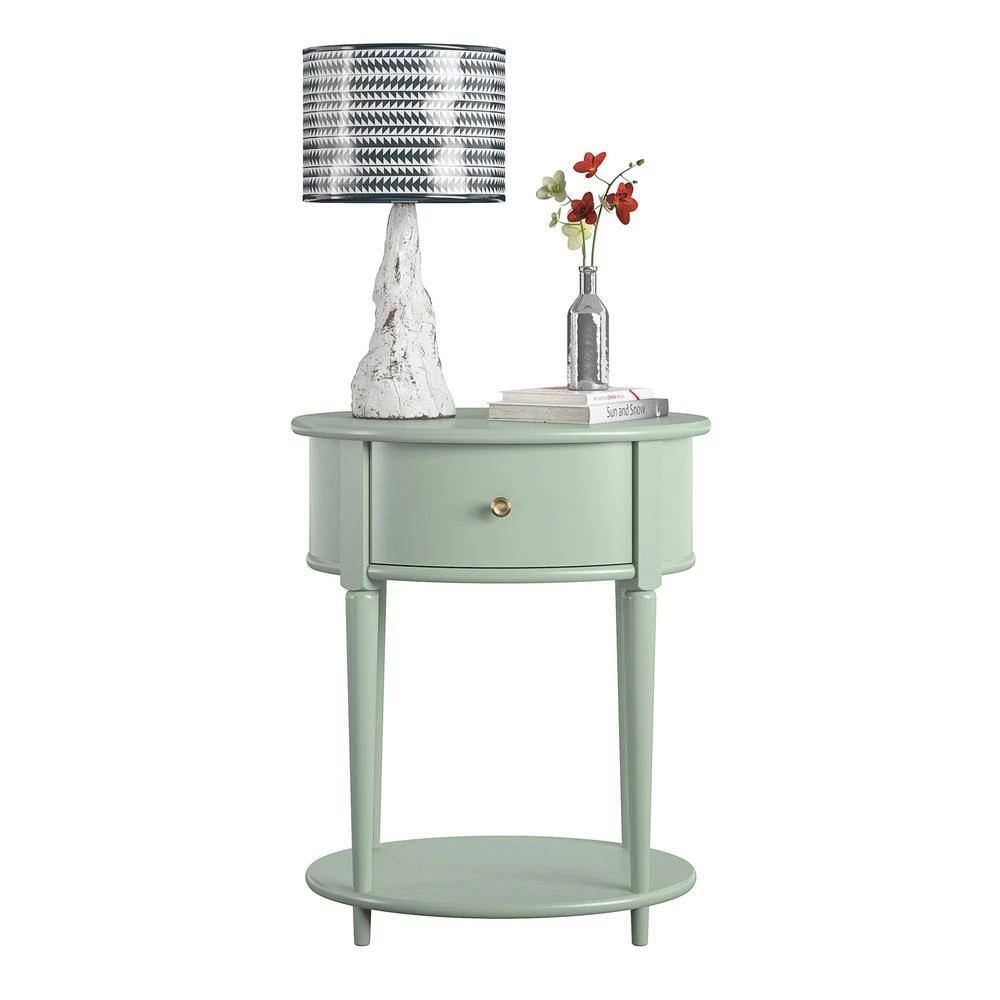 Abelia 21.6 in. Pale Green Round End Table with Drawer and Shelf by Ameriwood Home 7 Abelia 21.6 in. Pale Green Round End Table with Drawer and Shelf by Ameriwood Home - Image 7