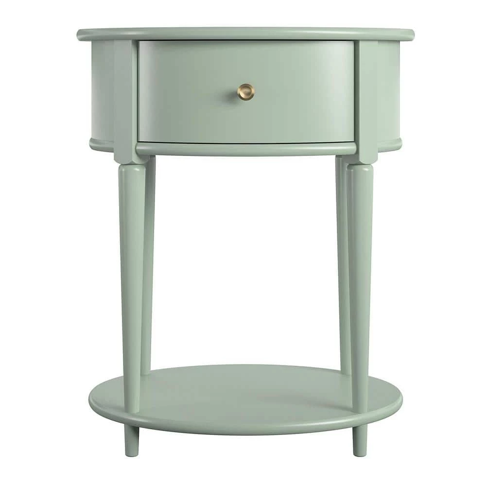 Abelia 21.6 in. Pale Green Round End Table with Drawer and Shelf by Ameriwood Home 1 Abelia 21.6 in. Pale Green Round End Table with Drawer and Shelf by Ameriwood Home
