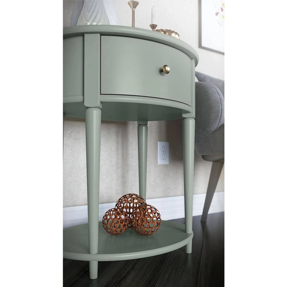 Abelia 21.6 in. Pale Green Round End Table with Drawer and Shelf by Ameriwood Home 11 Abelia 21.6 in. Pale Green Round End Table with Drawer and Shelf by Ameriwood Home - Image 11