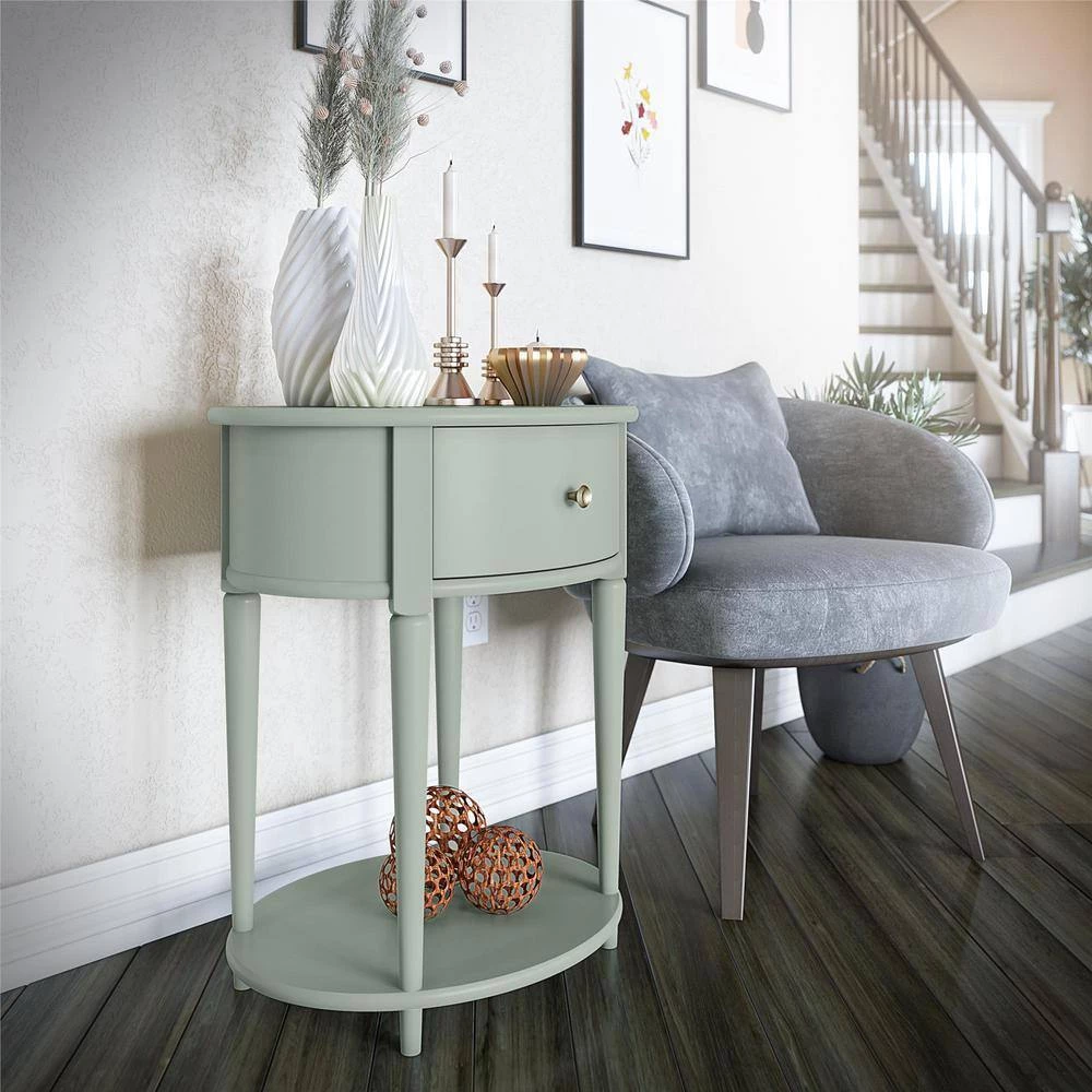 Abelia 21.6 in. Pale Green Round End Table with Drawer and Shelf by Ameriwood Home 6 Abelia 21.6 in. Pale Green Round End Table with Drawer and Shelf by Ameriwood Home - Image 6