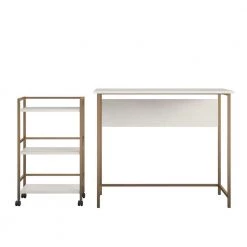 Bernay 36 in. Plaster/Gold Desk with Rolling Cart Bundle by Ameriwood Home