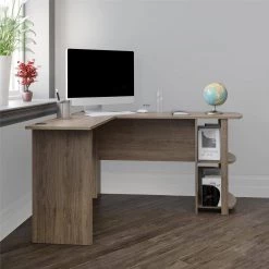 Quincy 52 in. L-Shaped Rustic Oak Computer Desk with Shelf by Ameriwood Home -Deals HOMESTYLES Store rustic oak ameriwood home computer desks hd16377 31 1000