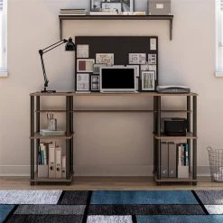 Crocker 55.12 in. Rustic Oak Double Pedestal Desk with Easy Assembly by Ameriwood Home -Deals HOMESTYLES Store rustic oak ameriwood home writing desks hd91350 31 1000