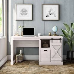 Bayshore 51.9 in. H Rustic White Single Pedestal Computer Desk by Ameriwood Home -Deals HOMESTYLES Store rustic white ameriwood home computer desks de18726 31 1000