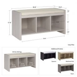 Pebblebrook Grey Taupe Entryway Storage Bench with Cushion 17.9 in. H x 35.9 in. W x 15.9 in. D by Ameriwood Home -Deals HOMESTYLES Store taupe ameriwood home dining benches hd91461 44 1000